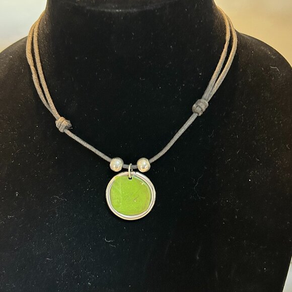 Jane Diaz Sterling Silver 925 OM symbol Green Charm - Silver Beaded Necklace - Picture 4 of 9